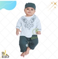 baju Koko Anak bayi laki 0 1 2 3 4 5 6 bulan setelan gamis muslim abu