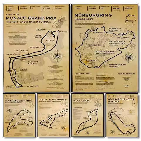 F1 Formula Race Wall Art Poster Aesthetic Racing Monaco Grand Prix Circuit Track Home Decor Wallpape