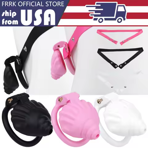 FRRK-274 Conch Seashell Male ABS Resin Chastity Cage Cuve Arc Rings Sissies Pink Lockcock Cage Strap