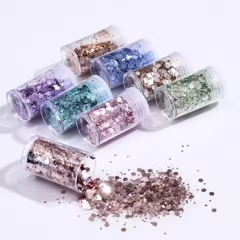 8 Bottles Hot Sales High-Capacity Metallic Colour Nail Glitter Set Nail Accessories Nail Art Decorat