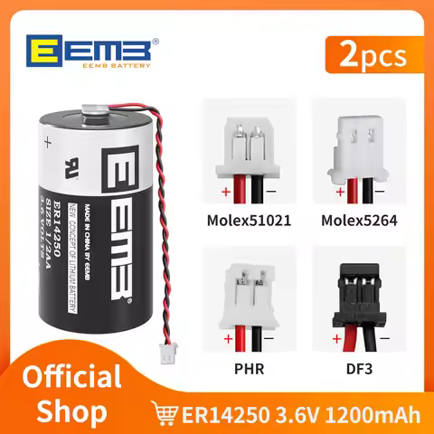 2PCS ER14250 Battery with plug and wire 3.6V 1/2AA Lithium Battery Non rechargeable EEMB brand facto