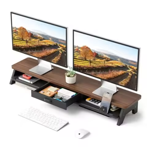 Dual Monitor Stand Riser LED 39.3 Inch Computer Monitor Stand for Office Desktop: Aluminum Black Adj