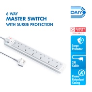 Daiyo DE 366 Master Switch Surge Protector 6 Way Extension Socket Strip 2 Meter long