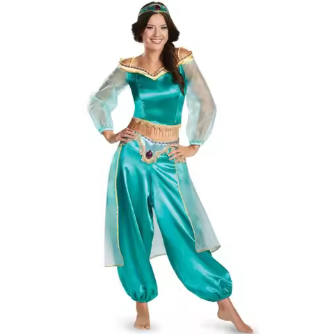 Princess Jasmine Costume Aladdin Halloween Cosplay Outfit Arabian Party Dress Belly Dance Gown Carni