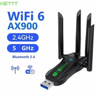 HETTY Dual Band WiFi6 USB Adapter, AX900 Bluetooth 5.4 900Mbps WiFi Dongle, Plug Play 4 Antenna USB 