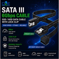 SATA III 6Gbps SSD HDD Data Cable with Lock Clip | Straight / 90° Right Angle SATA 3.0 Cable | 2.5” 