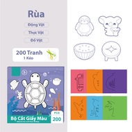 Bộ Đồ Chơi Cắt Dán Giấy Thủ Công Montessori Cho Bé 240 Hình Động Vật Thực Vật Kèm Kéo Nhựa An Toàn