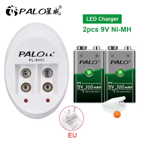 Quick Charge 9V Battery Charger for 9v 6f22 Li-ion Ni-MH Ni-CD battery+2pcs 9v Ni-MH Rechargeable ba