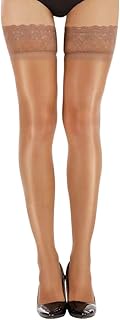 Slim Shine Overknee Stockings Ultra Shimmery Lace Top Non Slip Thin Sheer, Coffee, Free Size Fits150