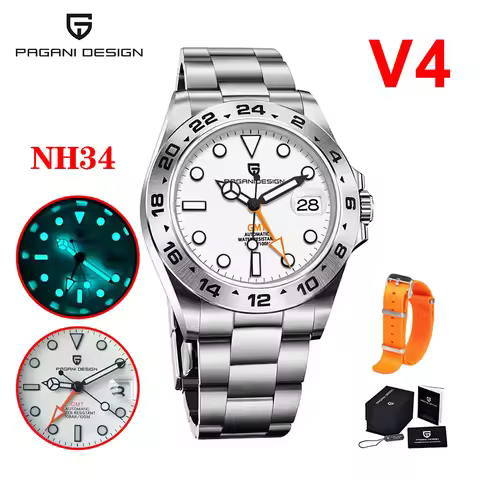 PAGANI DESIGN 2025 New Men Automatic Mechanical GMT Watch NH34A Stainless Steel V4 Sapphire Waterpro