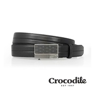 Crocodile 鱷魚皮件 真皮皮帶 自動穿扣 紳士皮帶 32MM-0101-42011-黑色/ 黑色/ 38吋