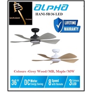 ALPHA AlphaFan - HANI 5B 36 Inch LED DC Motor Ceiling Fan with 5 Blades (8 Speed Remote)