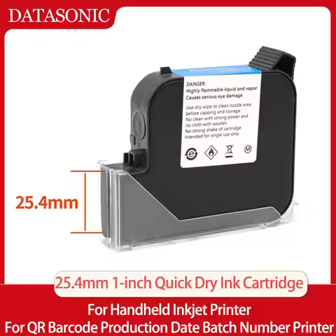 25.4mm Eco Solvent Ink Cartridge For Thermal Handheld Printer for QRCode Barcode Print Glass Bag Car