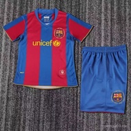[Kids SSS+] Barcelona Home Messi No. 19 Ronaldinho 10 Short Sleeve Soccer Uniforms, Kids Set, Retro 