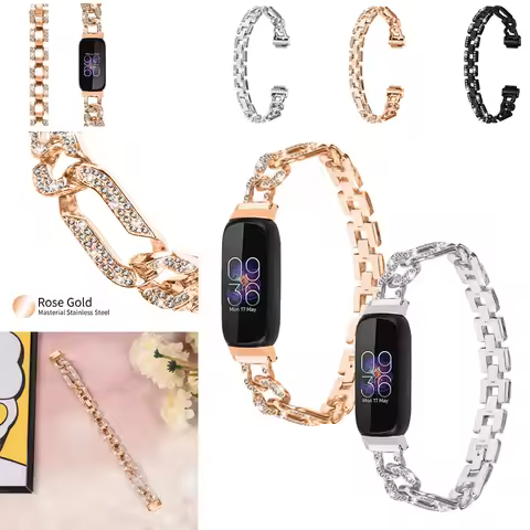 Small Fragrant Bracelet for Fitbit Inspire 3 Band Stainless Steel Strap Replacement Oval Diamond Wom