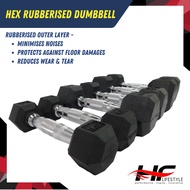 Hex Rubberised Dumbbell (7KG - 30KG) - One Piece