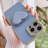 ขาตั้งรูปหัวใจชุบทองและเคสโทรศัพท์ชุบทอง, เข้ากันได้กับ IPhone 17, 16e, 15, 14, 13, 12, 11, XS, XR, 