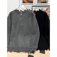 sweater turtleneck zipper half zip sweater half zipper Half Zipper Destruction Black Men Women Warm 