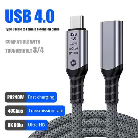 USB4.0 Cable 40Gbps Male to Female 240W Fast Charging 8K 60Hz For Thunderbolt 4 USB4.0 to USB C Data