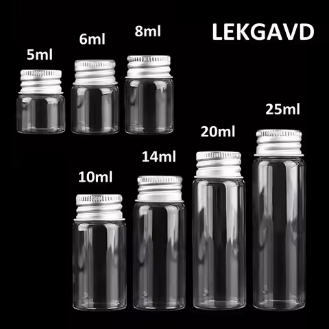5/6/8/10/14/20/25ml Glass Bottles With Aluminium Lids Small Glass Jars Transparent Medicine Powder T