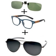 3Pcs!!! Comfortable Wooden Squared Frame Reading Glasses +0.75 to +4 + Alloy Polarized Sunglasses an
