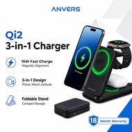 Anvers 3 in 1 Flodable Wireless charger Stand QI2 15W Fast Charging Dock for iPhone/iWatch/Airpods