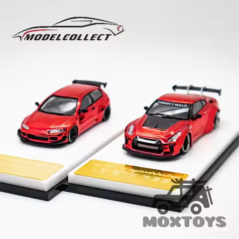 Model Collect MC 1:64 Pandem Civic EG6 Mk5 Rocket Bunny / GT-R R35 LB Chrome Red Diecast Model Car