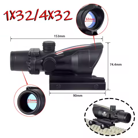 1X32 4X32 Scope Sight Real Fiber Optics Red Green Dot Illuminated Airsoft RifleScope Hunting Tactica