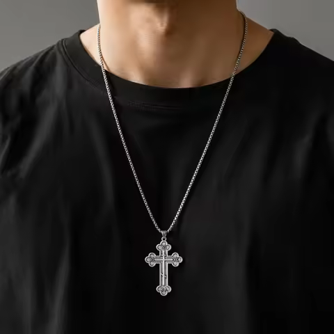 Orthodox Cross Pendant Necklace for Men Women, IC XC NI KA Stainless Steel Chain, Punk Gothic Religi