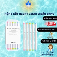 Box of 5 Enmy 2-tip Hight Light pens, high quality pastel colored markers, safe for users