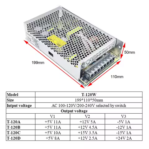 T-120A/B/C 5V 12V 24V 15V Triple Output 120W Switching Power Supply Three Channel Output Voltage AC-