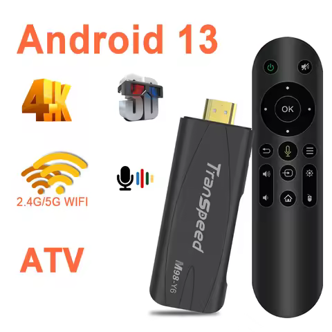 Transpeed TV Stick Android 13 ATV With TV App 4K 3D TV Box 2.4G&5G Voice Assistant Control Media Pla