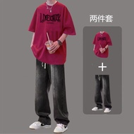 Summer Short-Sleeved Top T-Shirt Half-Sleeved T688 Pure Cotton+K50 Jeans Suit S-3XL, P42