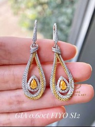 新品nice🧡！ GIA Yellow Diamond Earring! 0.60ct Fancy Intense Yellow- Orange diamond  18k gold & 2.151ct