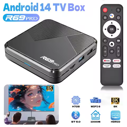 Smart TV Box R69 pro 2025 Allwinner H728 Android 14 WiFi 6 Bluetooth 5.0 8K Support USB 3.0 1000M Et