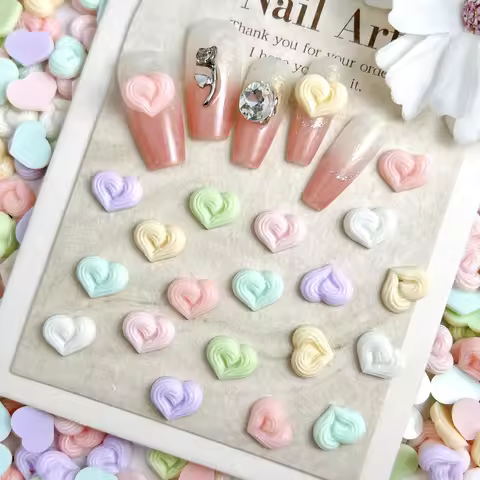 60PCS Creative Luminous Simulated Cream Heart Nail Art Charms 3D Multi-colors Glossy Peach Heart Nai