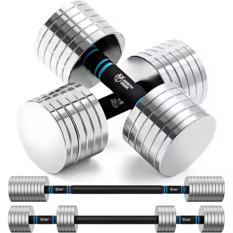 Northdeer V2.0 Upgraded Adjustable Steel Dumbbells 40LB / 60LB - 2 in 1 Dumbbell Barbell Set for Hom
