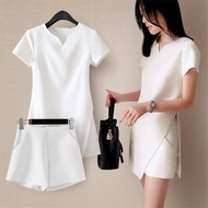 【Top + shorts]】Fashion set 2024 new slimming fashion ladies casual two-piece set