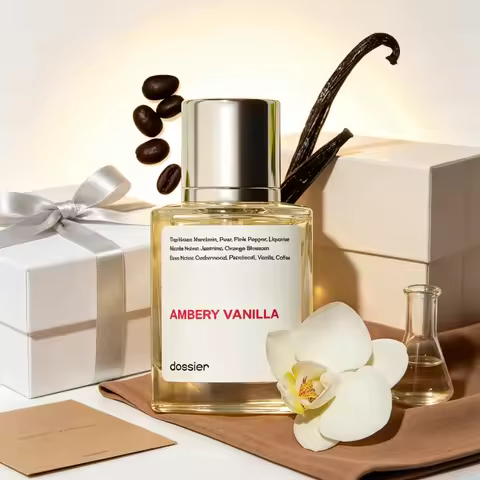 Dossier Ambery Vanilla Unisex EDP Perfume Clear Mini Square Bottle Polished Silver Cylindrical Cap M