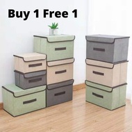 Buy1 Free1 Storage Box Foldable Linen Clothes Storage Box Wardrobe Organizer Clothes Organization 收纳