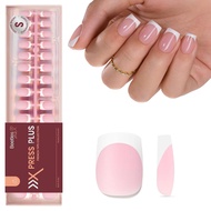 Beetles French Tips Press On Nails: 150 Pcs Pink Short Square Press On Nails Fake Nail Tips, Soft Ge