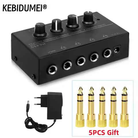 Mini Stereo Headphone Amplifier 4 Channels HA400 Ultra-Compact Audio Amplifier Power Adapter EU Plug