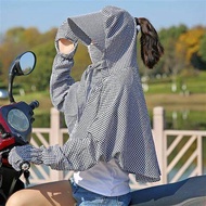 เสื้อฮู้ดกันแดดชุดกันแดดสั้นสำหรับผู้หญิงแขนยาวชุดสำหรับขี่จักรยานหลวมขนาดใหญ่ UV แขนสั้นแบบเรียบง่าย