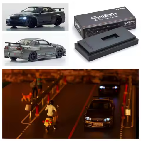 Kyosho 1:64 GTR R34 R35 GT3 Gray / MOTN LED BASE SYSTEM Diecast Model Car