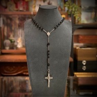 法國天主教 百年黑玻璃 純銀玫瑰經 長念珠