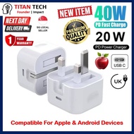 (SG LOWEST) PD Fast Charger USB-C 40W 20W Type C Wall Adapter Quick Charging Compatible For Apple iP