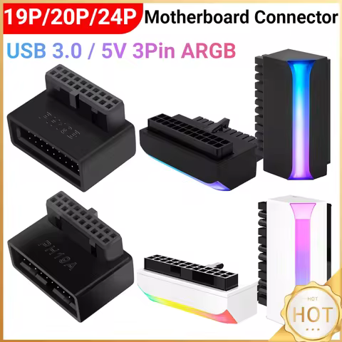 5V 3-pin ARGB ATX 24 Pin to 90 Degree Power Plug Adapter USB 3.0 19P/20P 90 Degree Computer Motherbo
