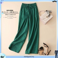 LAHSTORE wide-leg pants in raw linen with elastic waistband and waistband QD07 (White)