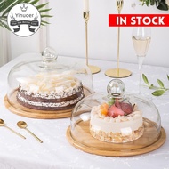 【In stock】homess Birthday Party Cake Stand Fruit Plate Cake Stand Pastry Supplies Cake Stand Pedestal Dessert Display Wedding Party Cake Holder 3 Sizes Round Wooden Cake Stand With Glass Cover