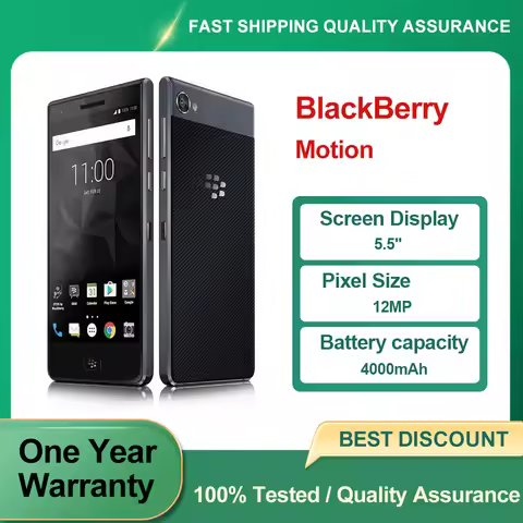 Original Blackberry Motion 4G Mobile Phone 5.5'' 12MP WiFi Bluetooth Cellphone Android OS SmartPhone